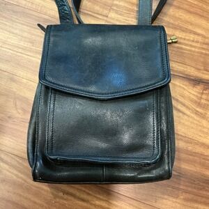 Fossil Backpack Crossbody Bag 75082 Small Black Pebbled Leather Vintage Flap